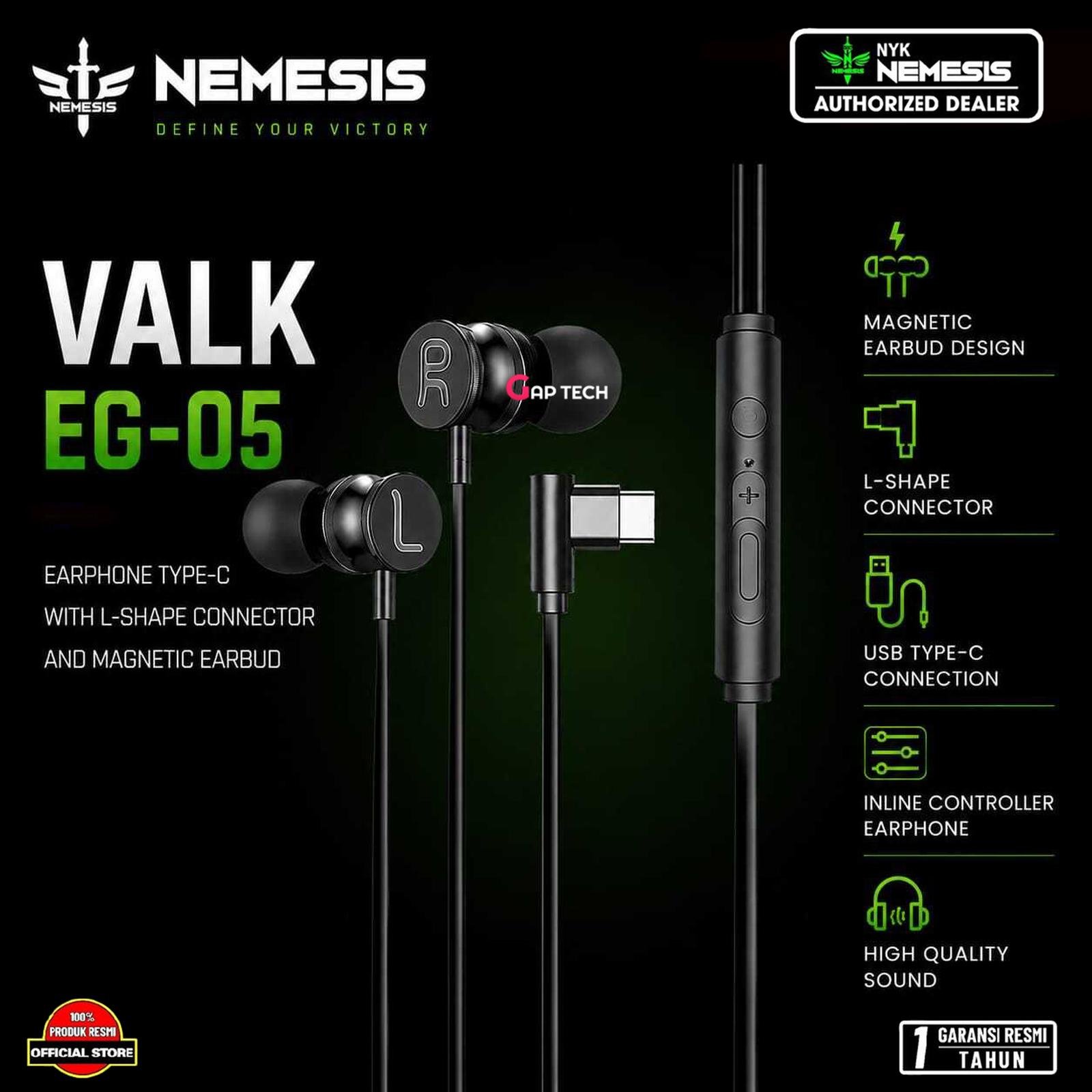 NEMESIS VALK EG-05 Earphone With Magnetic Earbud and L-Shape Connector Original