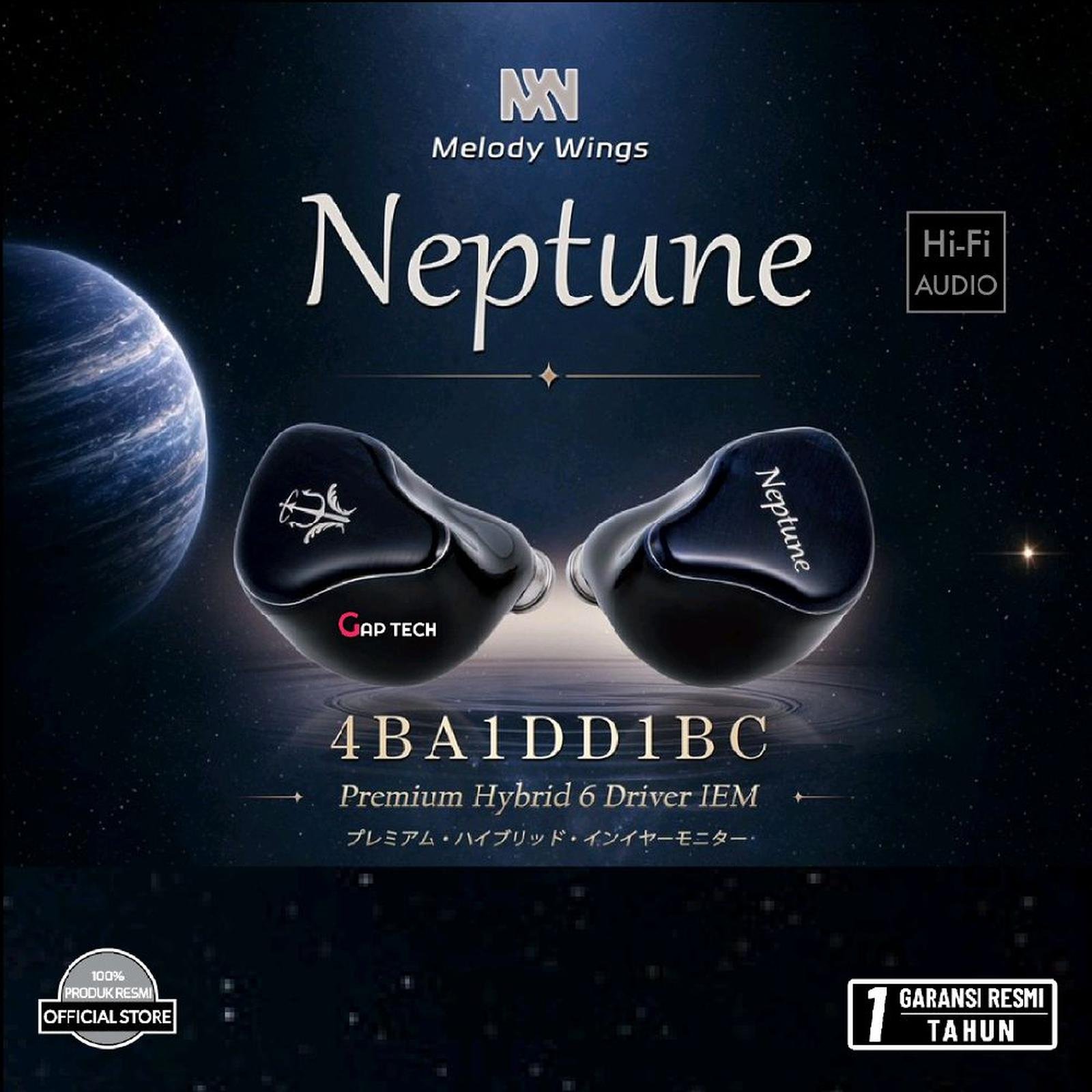 Melody Wings Neptune Premium Hybrid / Tribrid 4BA+1DD+1BC In-ear Monitor Earphone / IEM Original