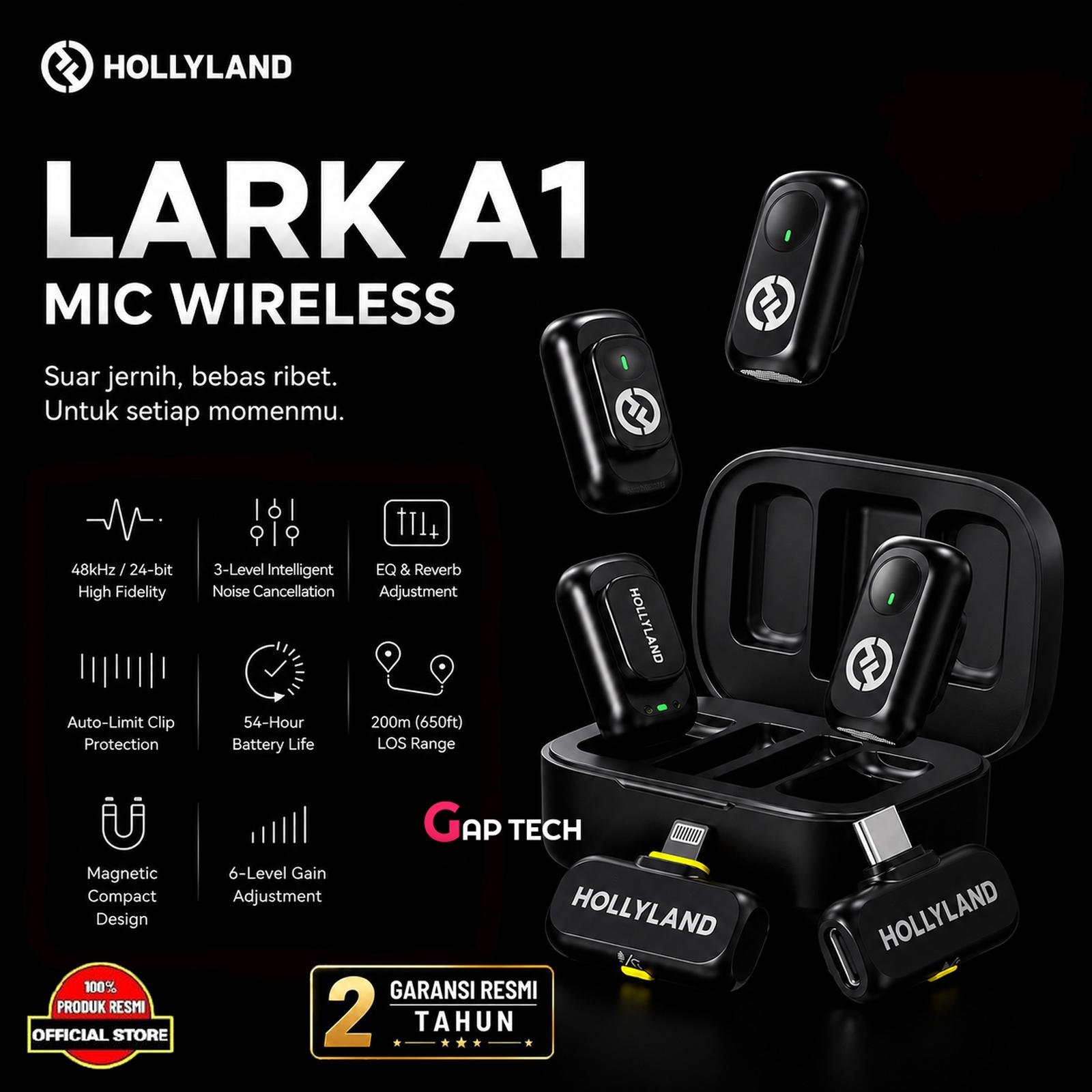 Hollyland Lark A1 Wireless Microphone Android/ iOS Ai Noise Canceling Original