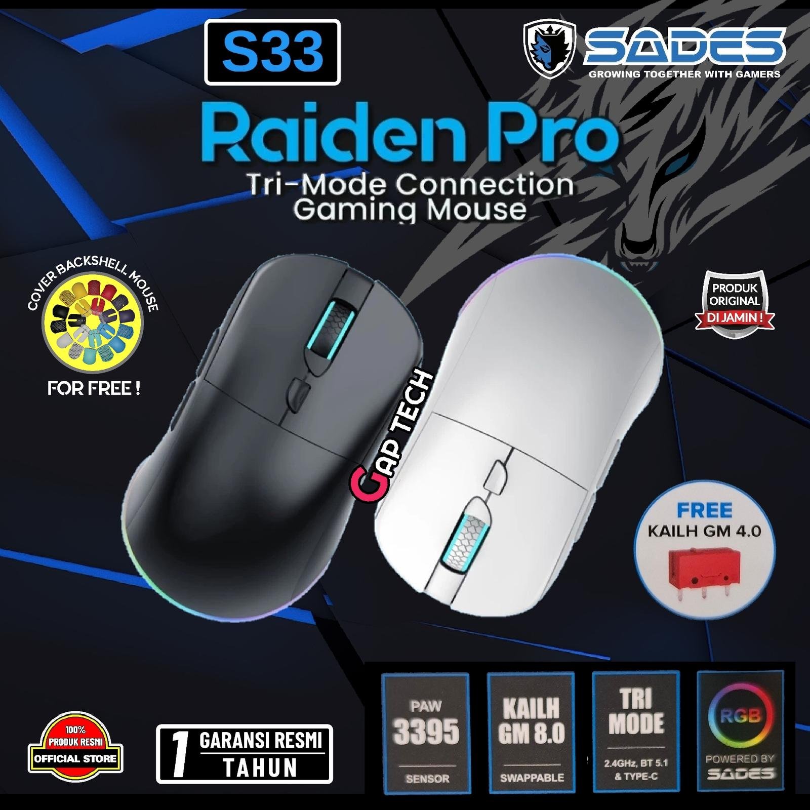Sades Raiden Pro S33 / S-33 / S 33 Wireless Modular Dual Mode Gaming Mouse Original