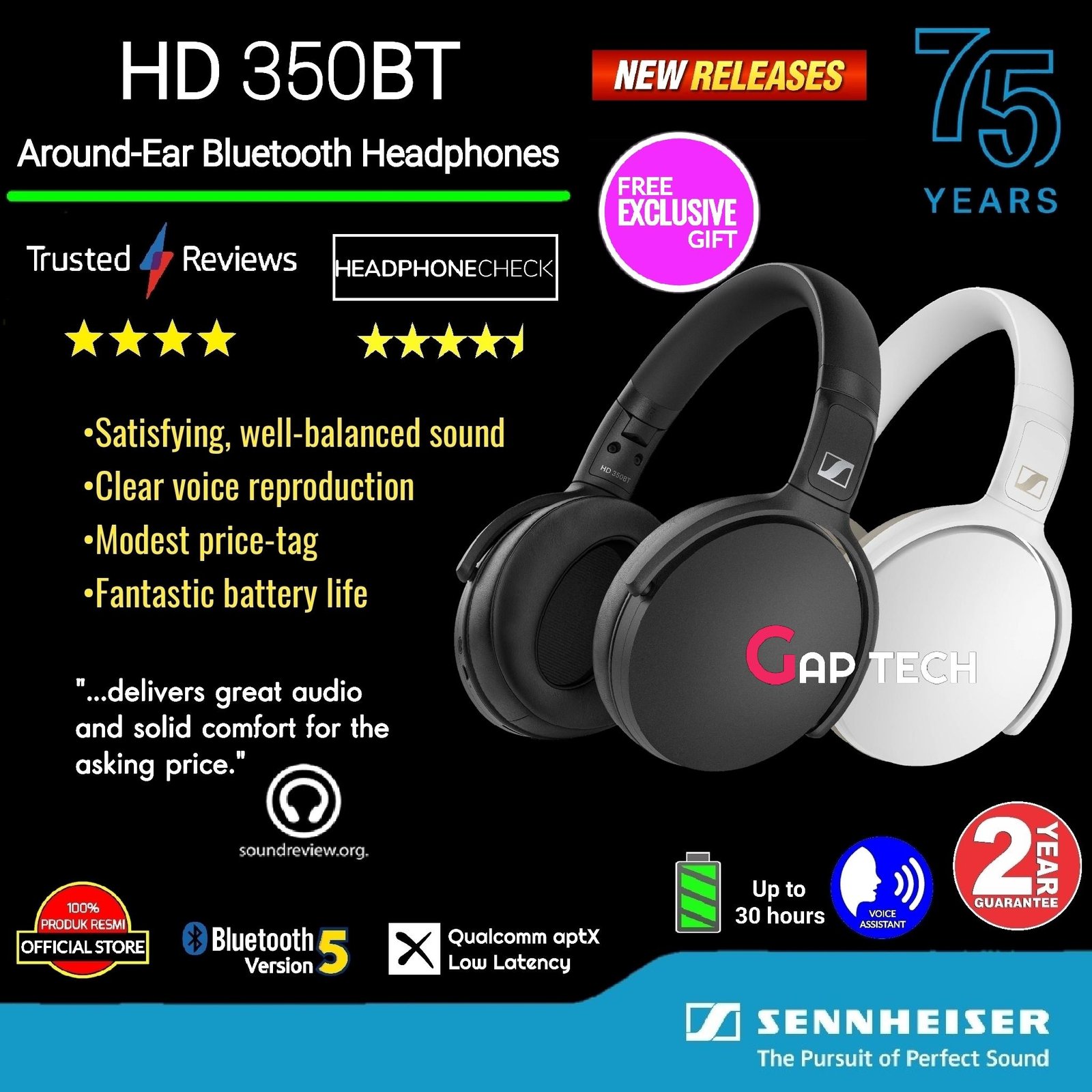 Sennheiser HD 350BT / HD350BT / HD350 BT Over-Ear Bluetooth Headphones Original