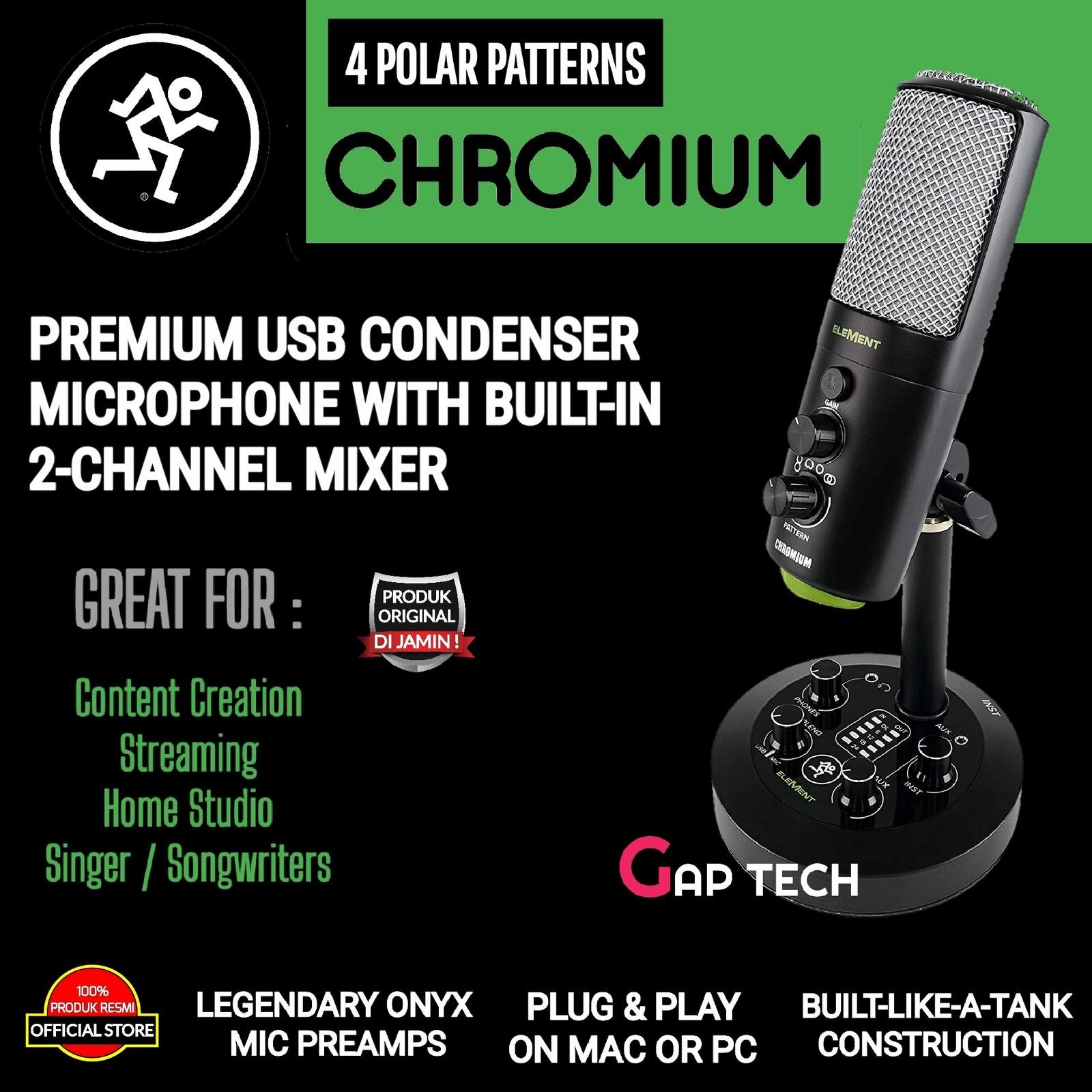 Mackie CHROMIUM Premium USB Condenser Mic Built-in 2-Channel Mixer Original
