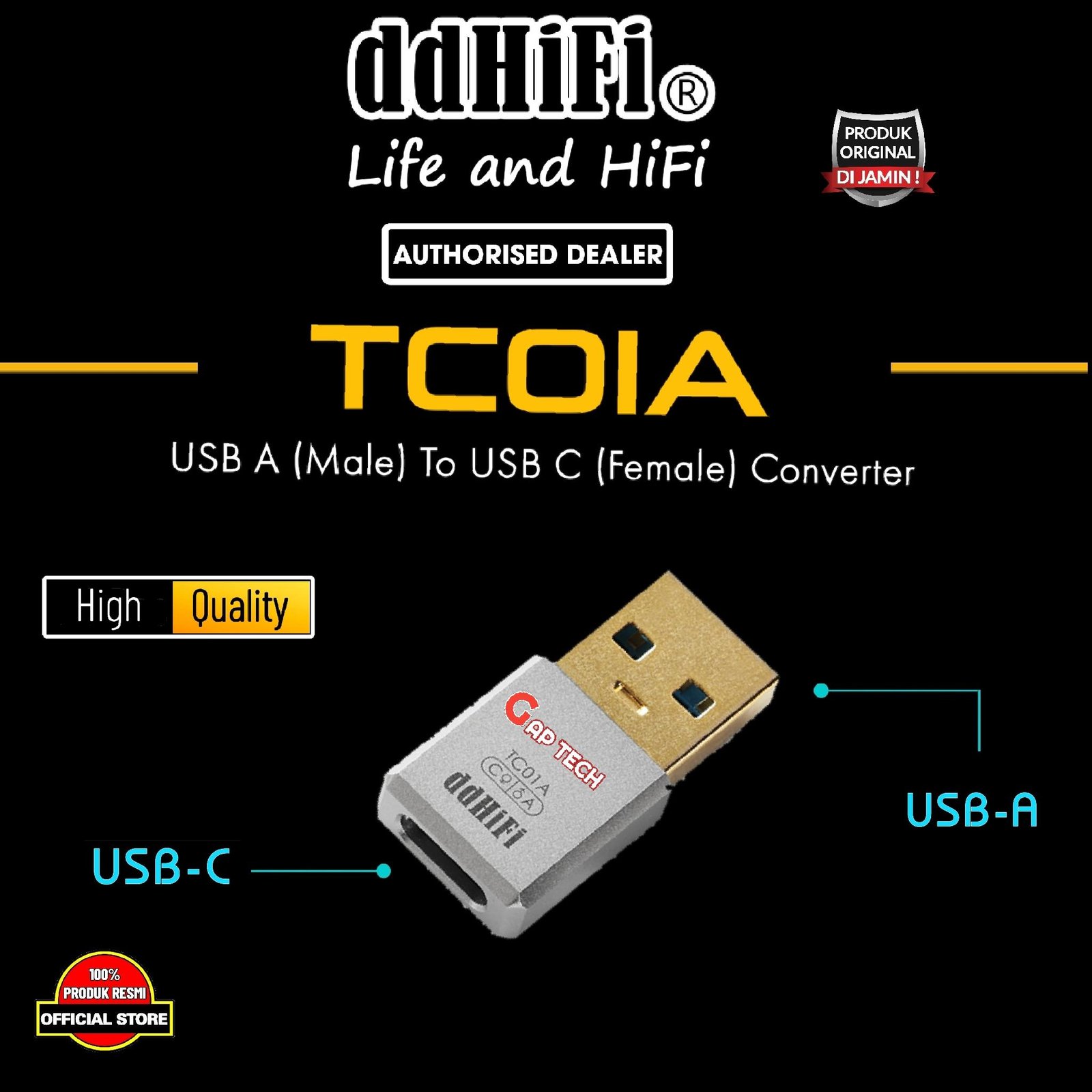 DD DDHIFI TC01A / TC 01A USB-A (Male) to USB-C (Female) Converter Original