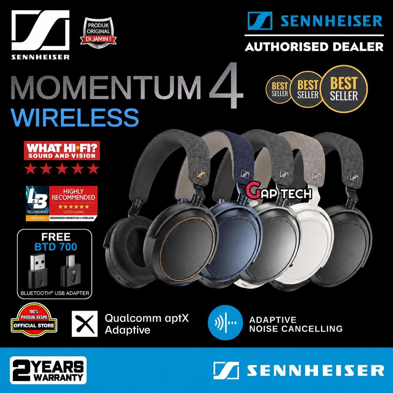 Sennheiser Momentum 4 Wireless Adaptive Noise Cancellation Headphone Original