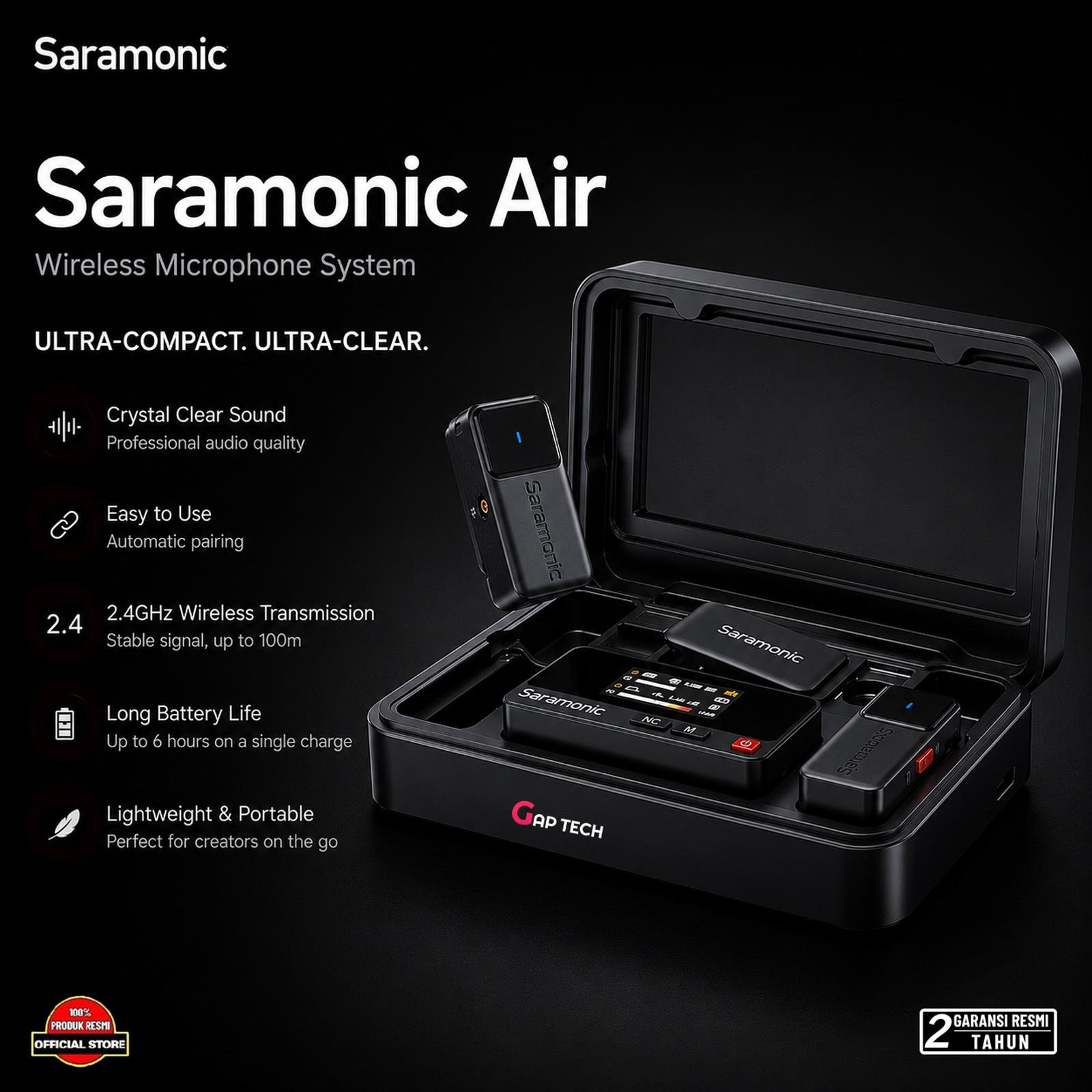 Saramonic Air Wireless Microphone Clip On Lavalier HP Camera Recording Vlog Live Mikrofon Nirkabel Original