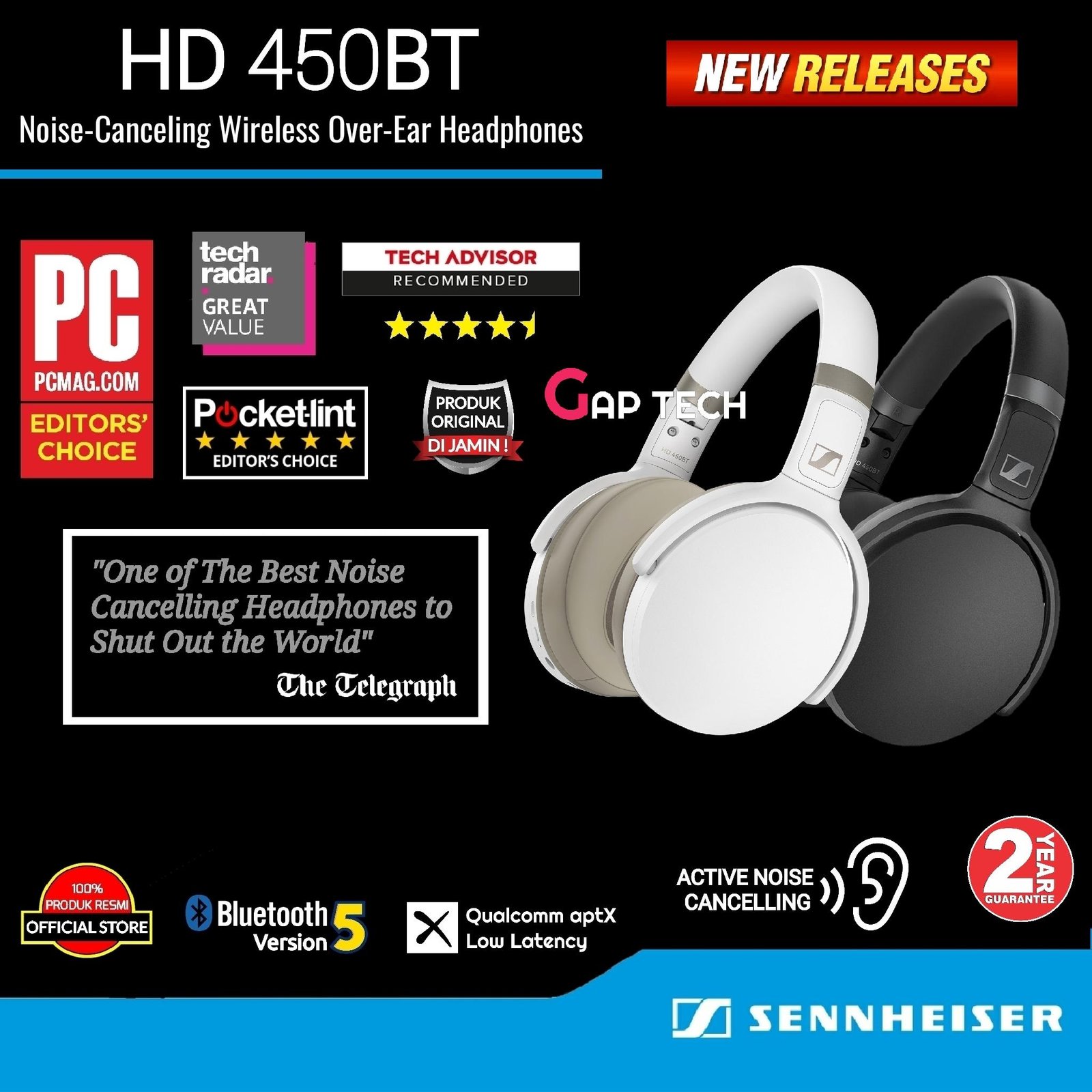 Sennheiser HD 450BT / HD450BT Noise-Canceling Wireless Headphones Original