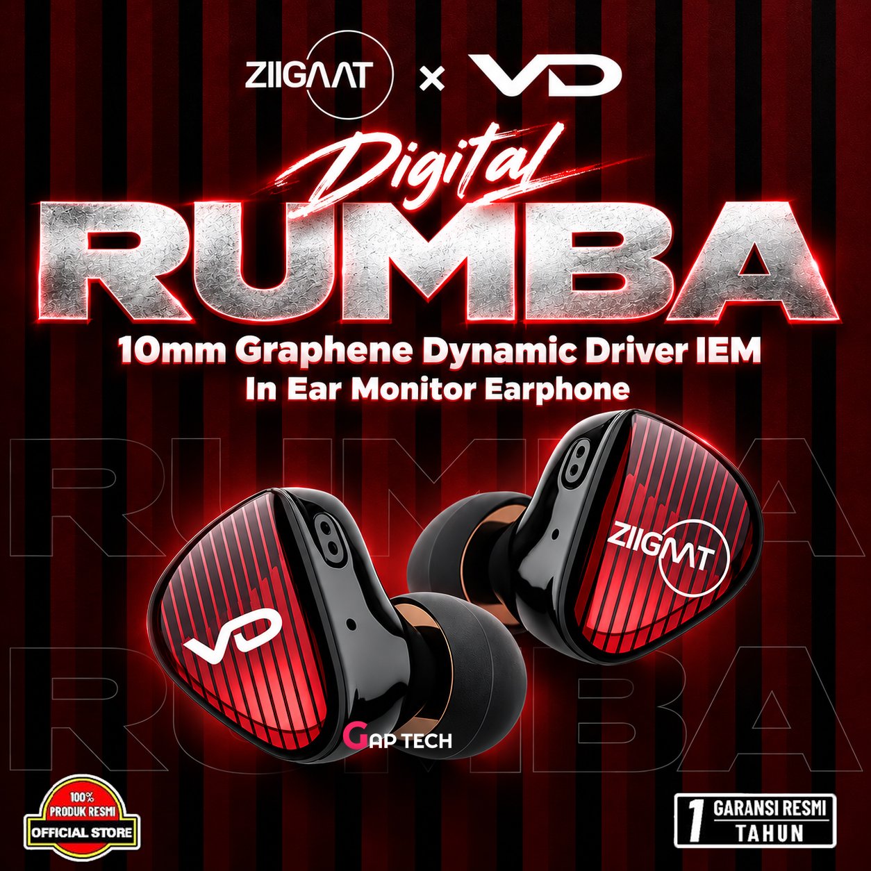 ZiiGaat x Vivir Digital: RUMBA 10mm Graphene Dynamic Driver IEM In Ear Monitor Earphone Original