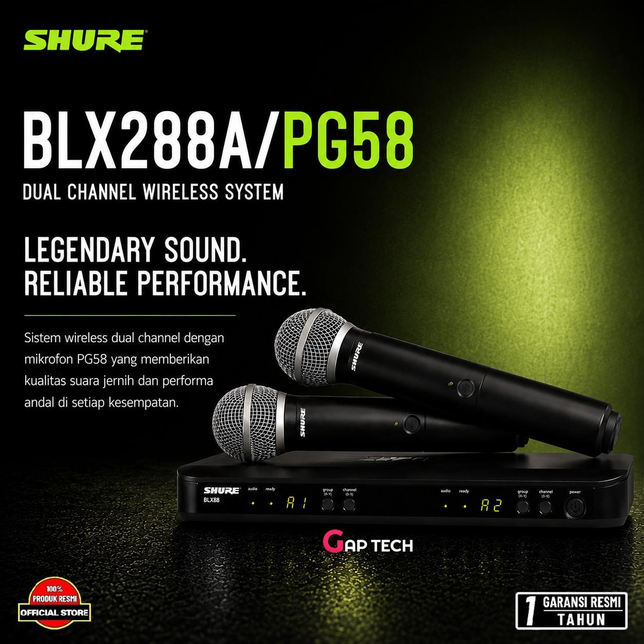 Shure BLX288A/PG58 Wireless With Dual Microphone Vocal System Wireless Original