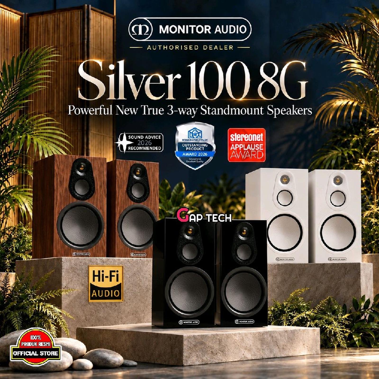 Monitor Audio Silver 100 8G Hi-Fi 3 Way Passive Bookshelf Speakers Original