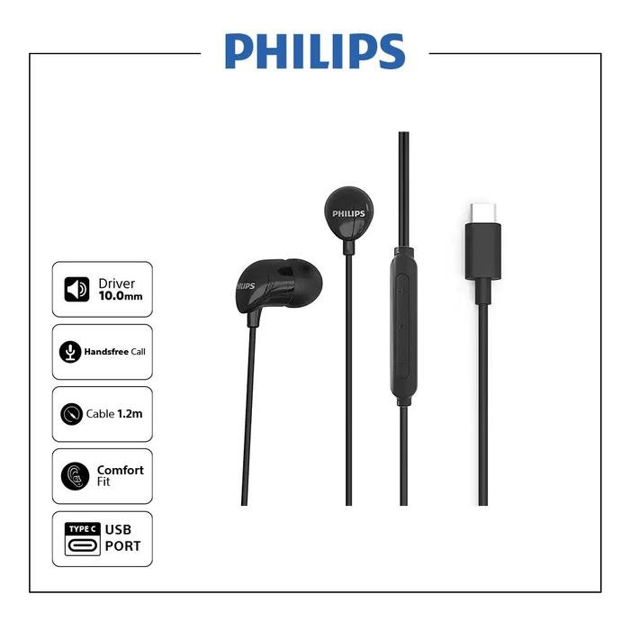 Philips TAE2146 Black USB-C Wired Connection Earphones with Dynamic Bass / TAE2146BK / TAE 2146 Original