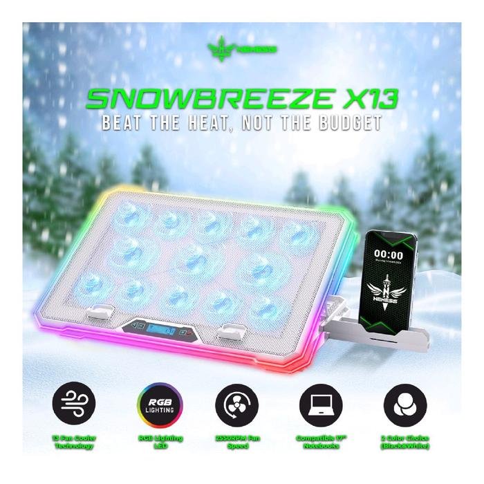NYK Nemesis SNOWBREEZE X13 / X 13 RGB Ergostand with Digital Display Cooling Pad / CoolingPad Original