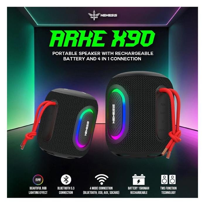 NYK NEMESIS ARKE X90 / X 90 Mini Portable Bluetooth Speaker with RGB Lightning and 4in1 Connection Speaker Original