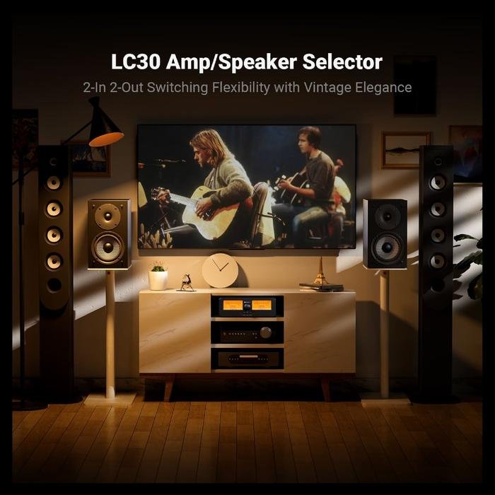Fosi Audio LC30 Amplifier Speaker Switcher 2-In-2 Out Dual Analog VU Meter Vintage 250W Input Output Original