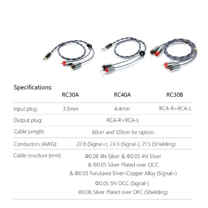 DD DDHIFI RC30A / RC40A / RC30B Shilded Silver RCA Analog Cables Original