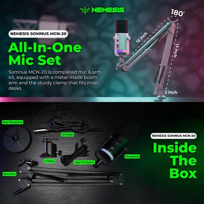 Microphone Condenser 2 in 1 Connection RGB with Noise Cancelling Nemesis SOMNUS MCN-20 Original