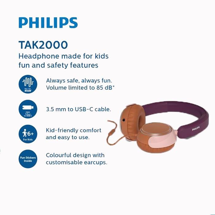 Philips TAK2000 On ear Headphone For Kids Original