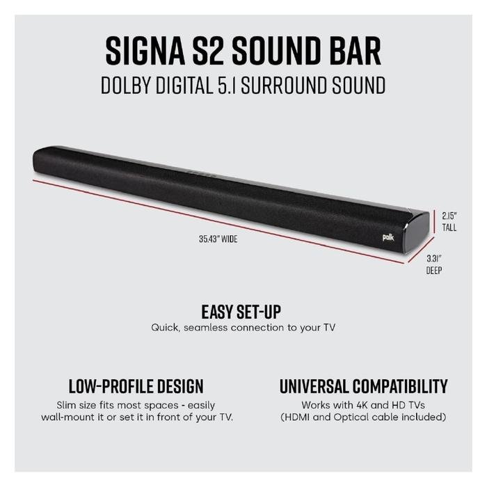 Polk Audio Signa S2 / S 2 Sound Bar / Soundbar with Wireless Subwoofer Original
