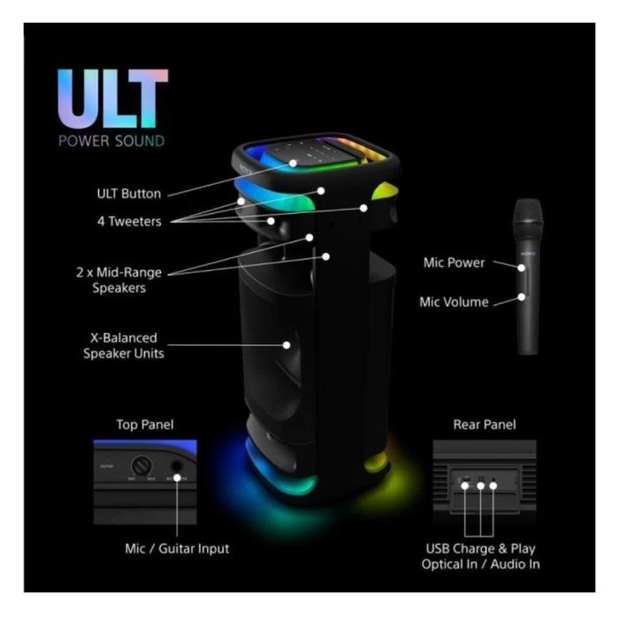 Sony ULT TOWER 10 / SRS-ULT1000 / SRS ULT1000 / SRS ULT 1000 Karaoke Party, Speaker with Powerful Bass, 360 Sound, Party Lights and Wireless Microphone Original