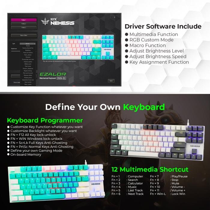 NYK Nemesis MKN-01 / MKN 01 EZALOR 87 Keys Mechanical Gaming Keyboard Original
