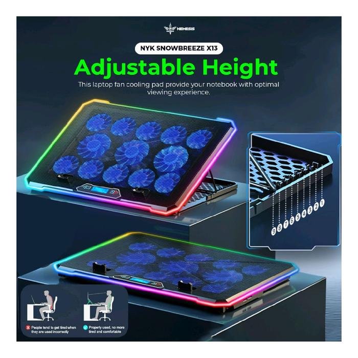 NYK Nemesis SNOWBREEZE X13 / X 13 RGB Ergostand with Digital Display Cooling Pad / CoolingPad Original
