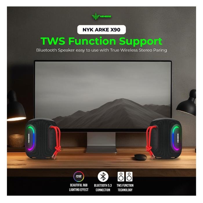 NYK NEMESIS ARKE X90 / X 90 Mini Portable Bluetooth Speaker with RGB Lightning and 4in1 Connection Speaker Original