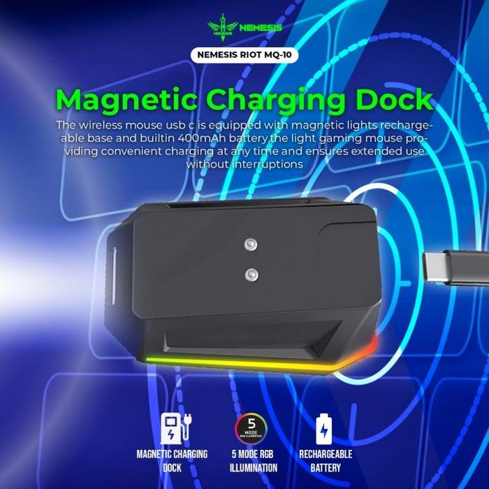 NYK Nemesis Riot MQ-10 / MQ10 / MQ 10 Gaming Mouse Wireless Dual Mode Connection Rechargeable Battery with Docking Charging Original
