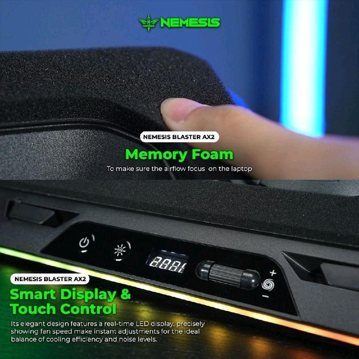 NYK Nemesis BLASTER AX2 Coolingpad with Dual Turbo 3000RPM RGB Quality Fan and Compatible Up to 21" / Coolingpad / Cooling Fan Original