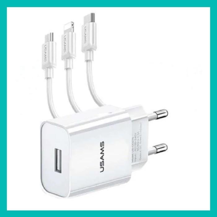 USAMS LT Travel Charging Set Land Tu Series T18 Single USB Travel Charger with 3in1 Charging Cable Original