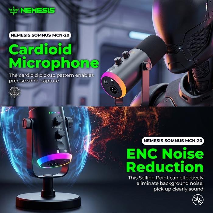 Microphone Condenser 2 in 1 Connection RGB with Noise Cancelling Nemesis SOMNUS MCN-20 Original