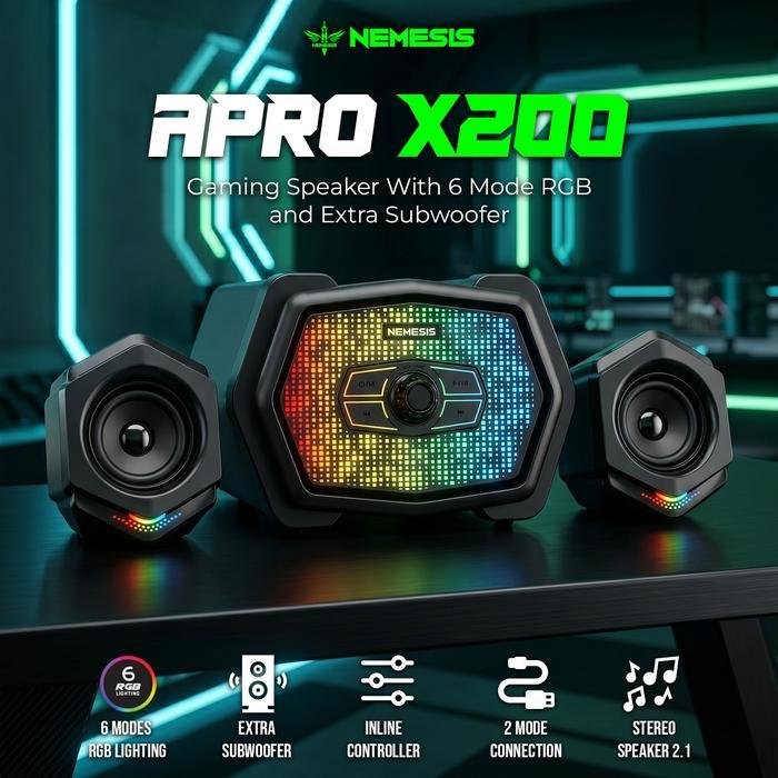 NEMESIS Speaker APRO X200 Subwoofer Multimedia 2.1 Stereo Bass Music Box For PC/Laptop Dual Connection Original