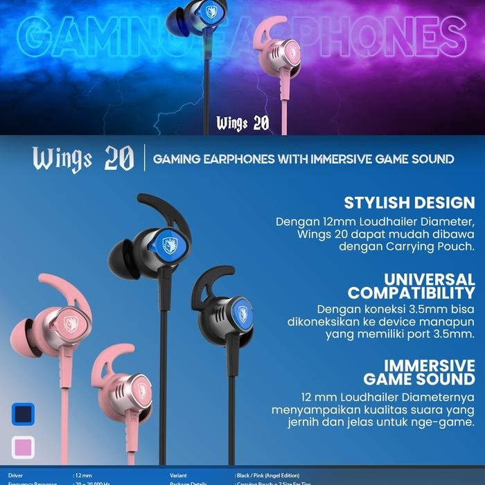 Sades Wings 20 / Wings20 SA 606 Immersive Game Gaming Earphones Original