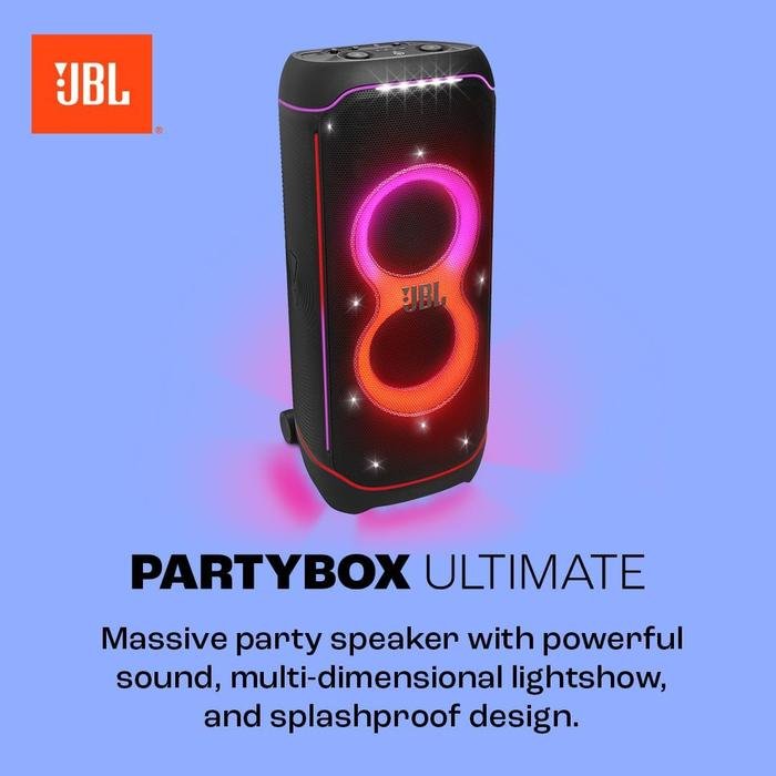 JBL PARTYBOX ULTIMATE Massive Party Speaker with Powerful Sound, Multi-Dimensional Lightshow, and Splashproof Design with 1100w Power Output Speaker Original