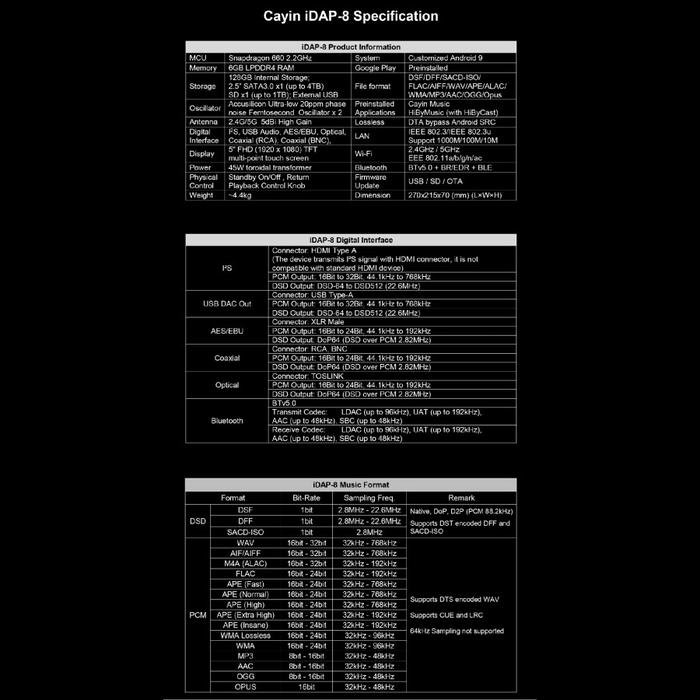 Cayin iDAP 8 / iDAP8 / iDAC 8 / iDAC8 / iHA8 / iHA8 Premium High Fidelity Desktop Audio - Streamer DAC Amplifier Original