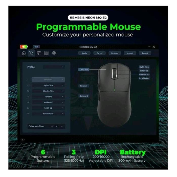 NYK Nemesis Neon / NYK Neon MQ-32 / MQ 32 / MQ32 - 3 in 1 Connection Gaming Mouse Original