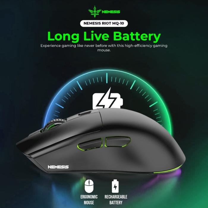 NYK Nemesis Riot MQ-10 / MQ10 / MQ 10 Gaming Mouse Wireless Dual Mode Connection Rechargeable Battery with Docking Charging Original