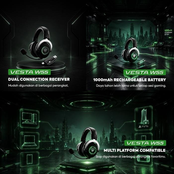 NYK Nemesis Vesta W55 Wireless Gaming Headset 7.1 Surround Original