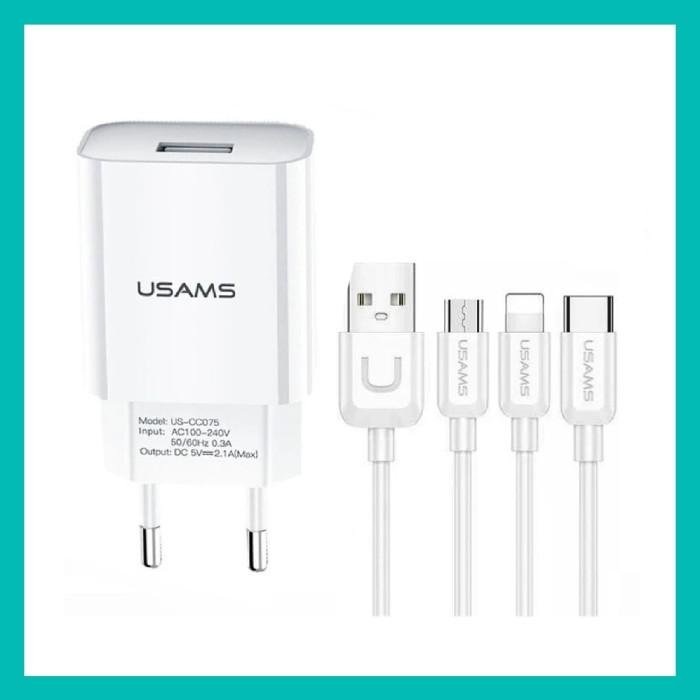 USAMS LT Travel Charging Set Land Tu Series T18 Single USB Travel Charger with 3in1 Charging Cable Original