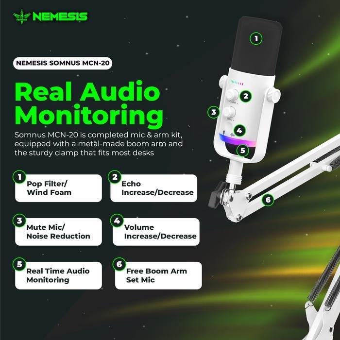 Microphone Condenser 2 in 1 Connection RGB with Noise Cancelling Nemesis SOMNUS MCN-20 Original