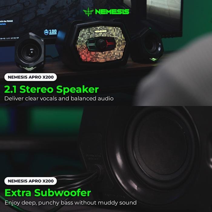 NEMESIS Speaker APRO X200 Subwoofer Multimedia 2.1 Stereo Bass Music Box For PC/Laptop Dual Connection Original