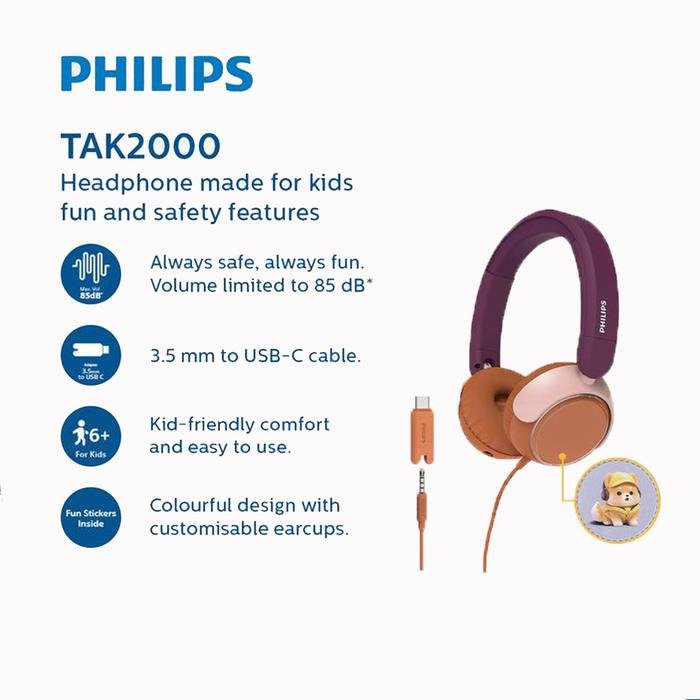 Philips TAK2000 On ear Headphone For Kids Original