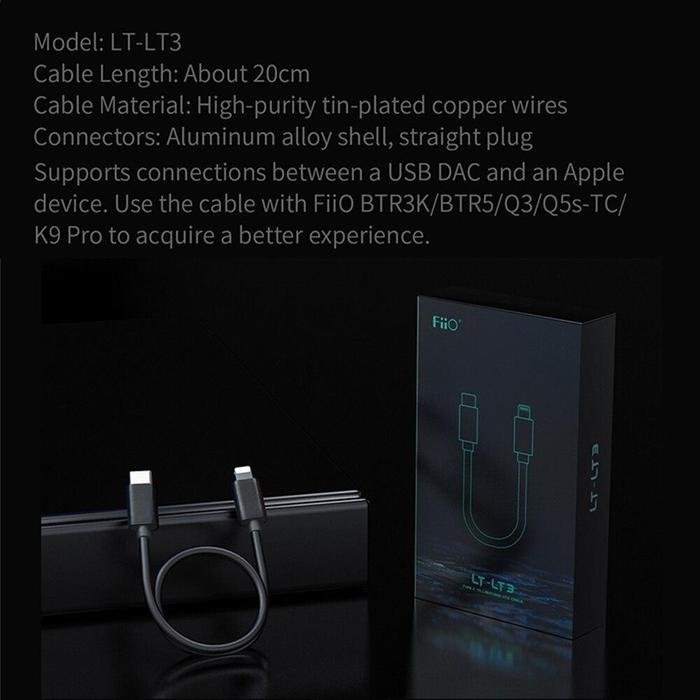 FIIO LT-LT3 / LT LT3 / LT LT 3 USB Type C to Lightning Data Cable Original