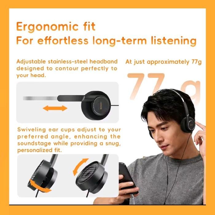 Fiio Snowsky WIND PRO 40mm High-Fidelity Dynamic Driver Retro Style Lightweight with In-Line Controls On-Ear Headphones Original