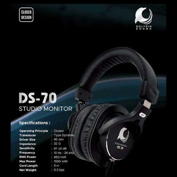 ISK Dolphin Sound DS-70 / DS 70 / DS70 45mm Closed Studio Monitor Headphone Original