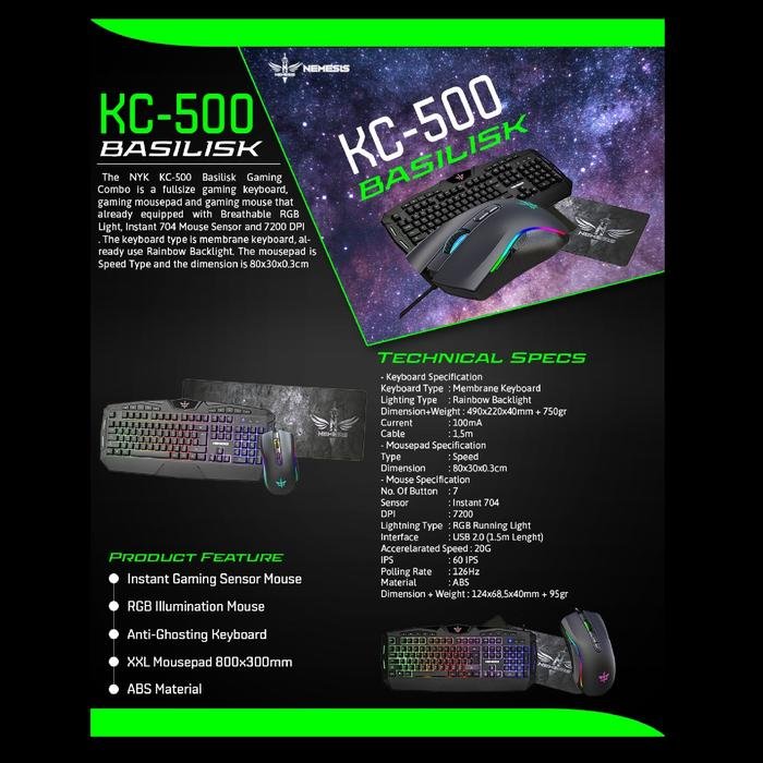 NYK NEMESIS KC-500 / KC 500 / KC500 BASILISK Professional Gaming Combo Original