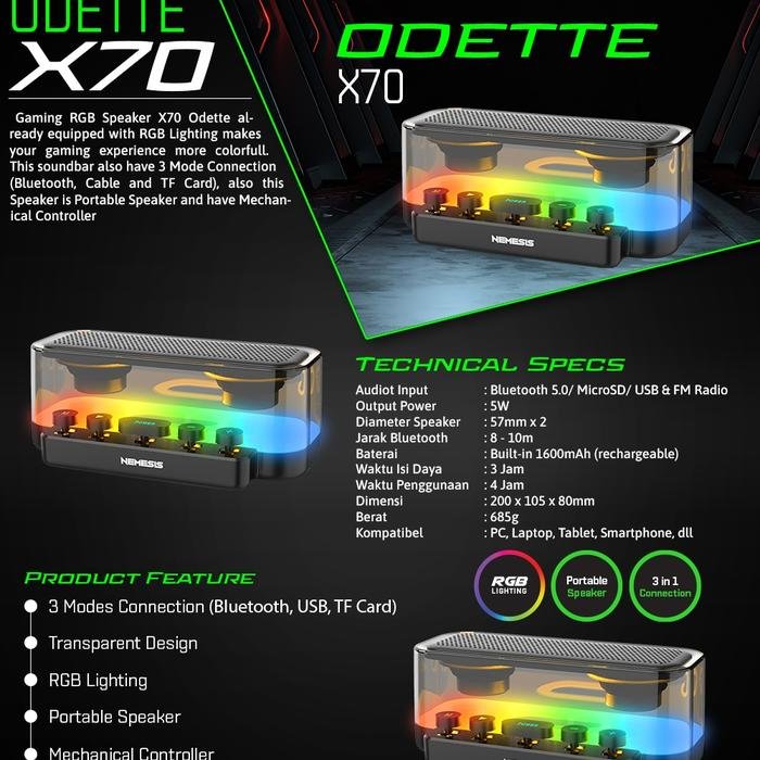 NYK Odette X70 Gaming RGB Portable Speaker & Mechanical Controller Original