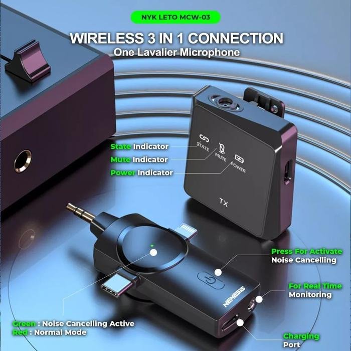 NYK MCW 03 Leto Wireless Lavalier Microphone with 3in1 Connection Original