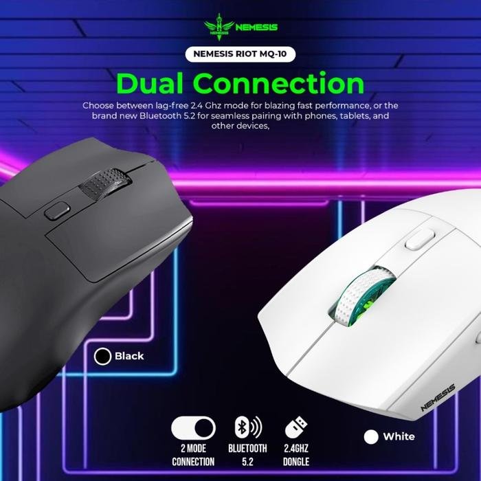 NYK Nemesis Riot MQ-10 / MQ10 / MQ 10 Gaming Mouse Wireless Dual Mode Connection Rechargeable Battery with Docking Charging Original