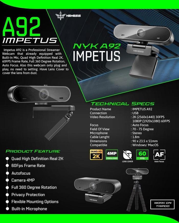 NYK IMPETUS A92 QHD Webcam Original