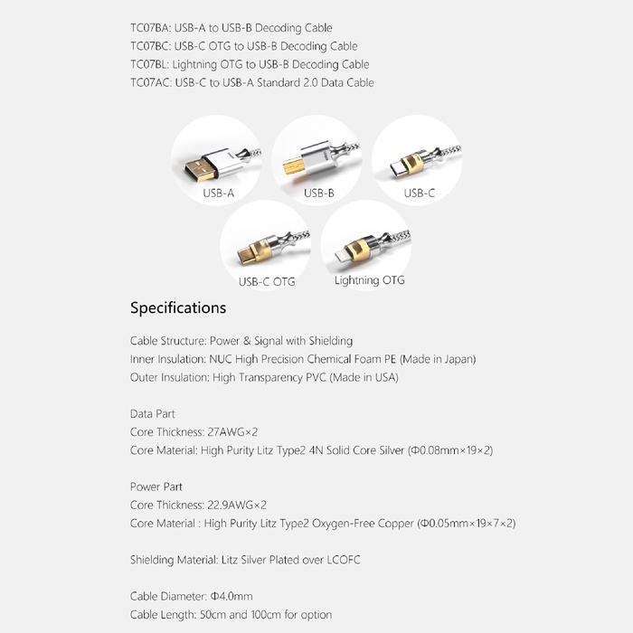 DD DDHIFI TC07BL / TC 07 BL Lightning OTG to USB-B Decoding Cable Original