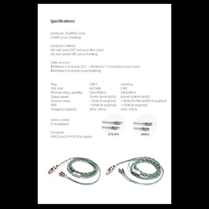DD DDHIFI M120B Lightning / USB-C Earphone Upgrade Cable w/ Microphone Original